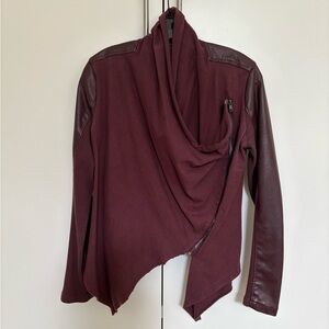 Blank NYC Burgundy Faux Leather Drape Moto Jacket